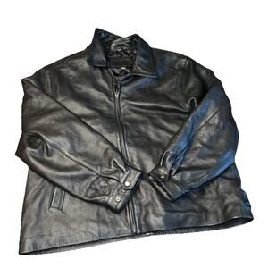 St Johns Bay Mens Coat XXL Black Leather Bomber Jacket Classic Quilt Lined Heavy